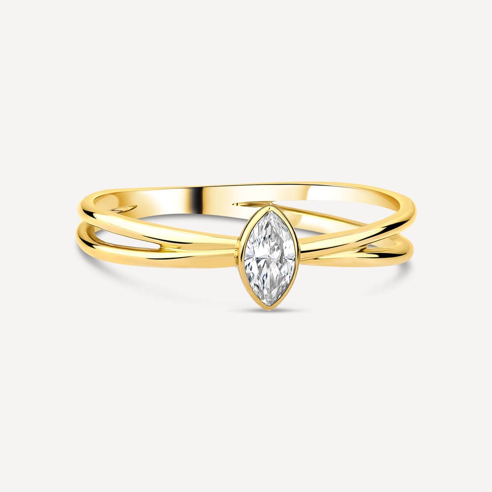 Born Kissed with Diamonds 9ct Yellow Gold Lab Grown 0.15ct Marquise Diamond Open Shoulders Ring image number 3