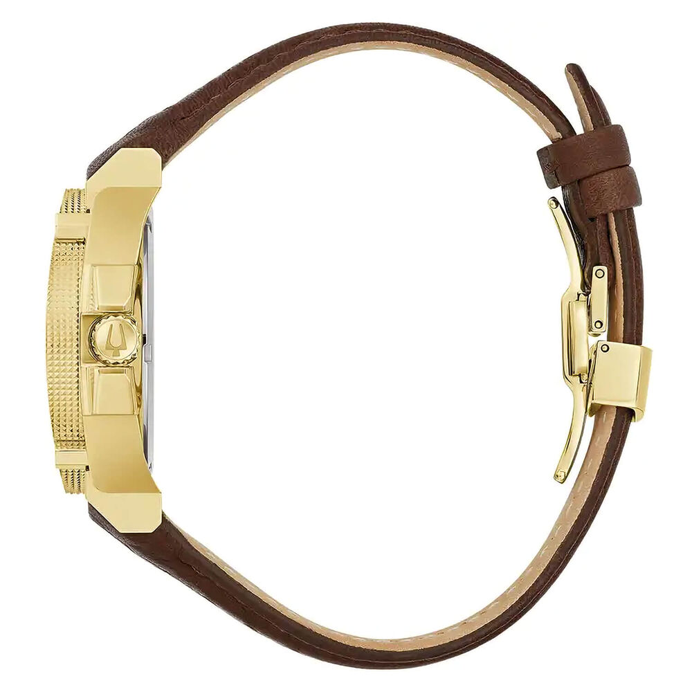 Bulova Icon 40mm Black Dial Gold Tone Case Brown Leather Strap Watch image number 2