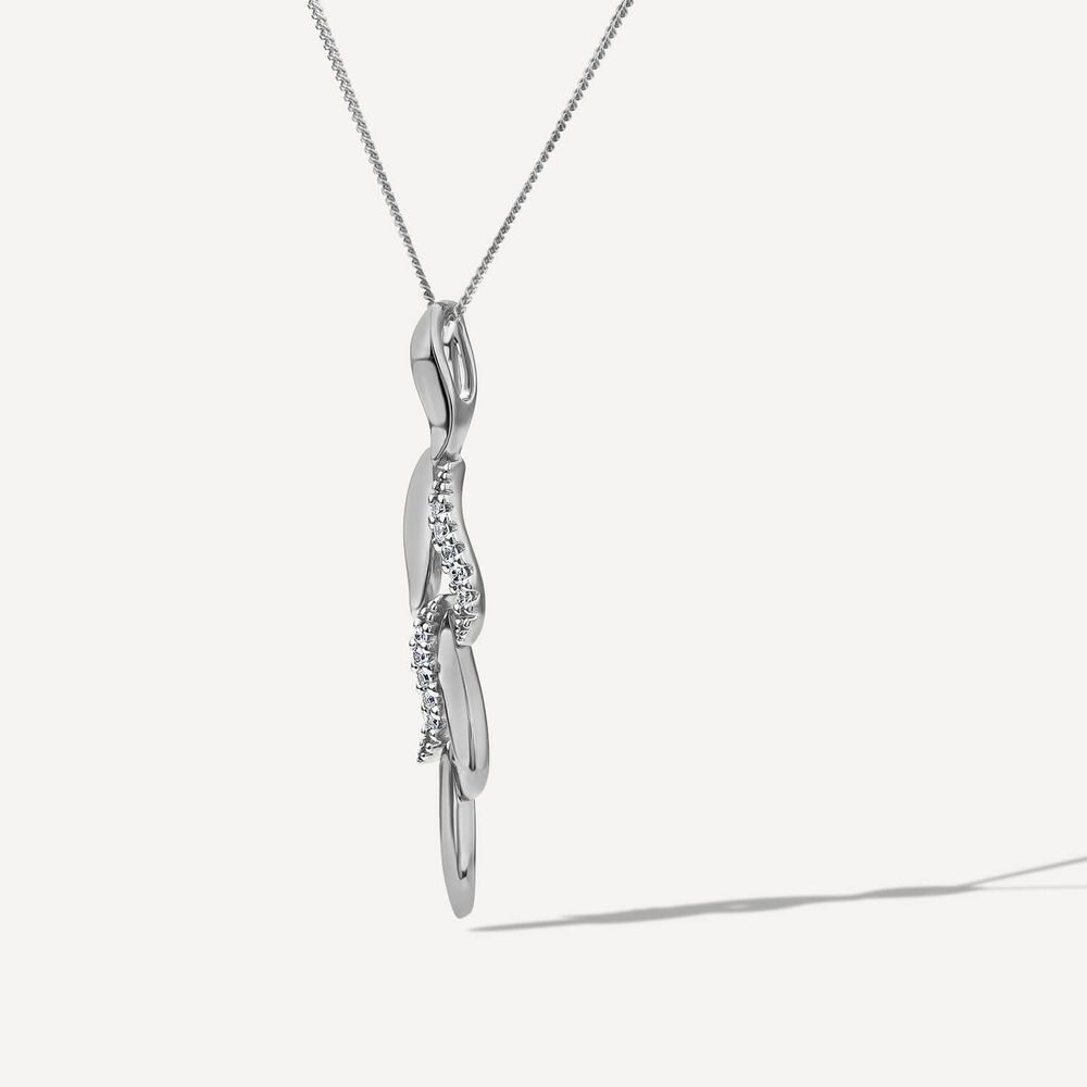 9ct White Gold 0.06ct Diamond Set & Polished Petals Pendant image number 1