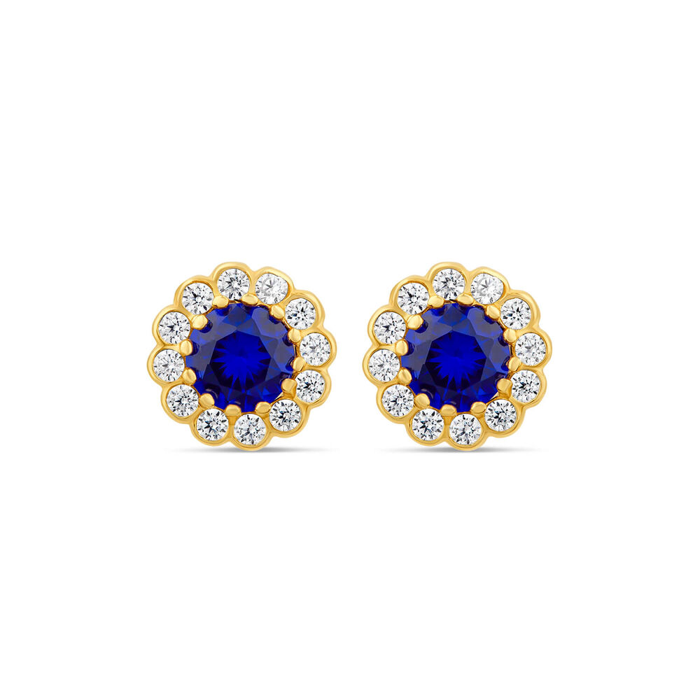 9ct Yellow Gold Blue Spinel Flower Stud Earrings image number 0