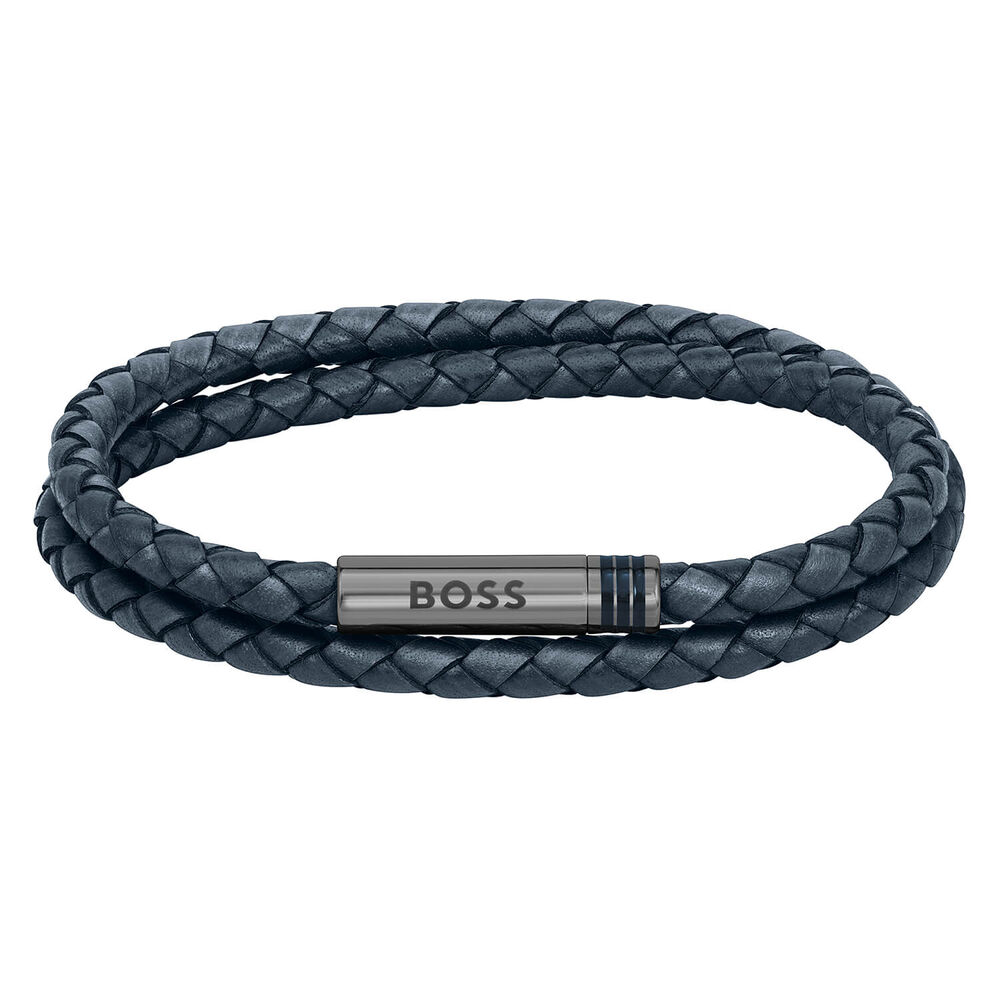 BOSS Ares Blue Braided Leather Bracelet