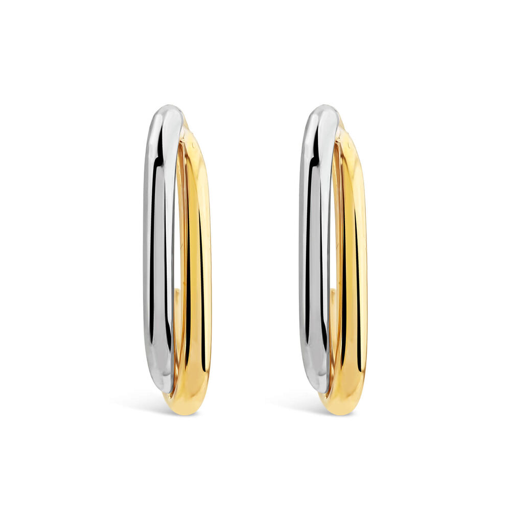 9ct Two Colours Gold Two Bar Half Hoop Earrings
