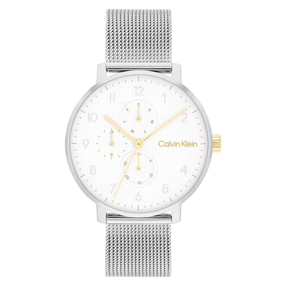 Calvin Klein 40mm White Dial Stainless Steel Mesh Bracelet Watch