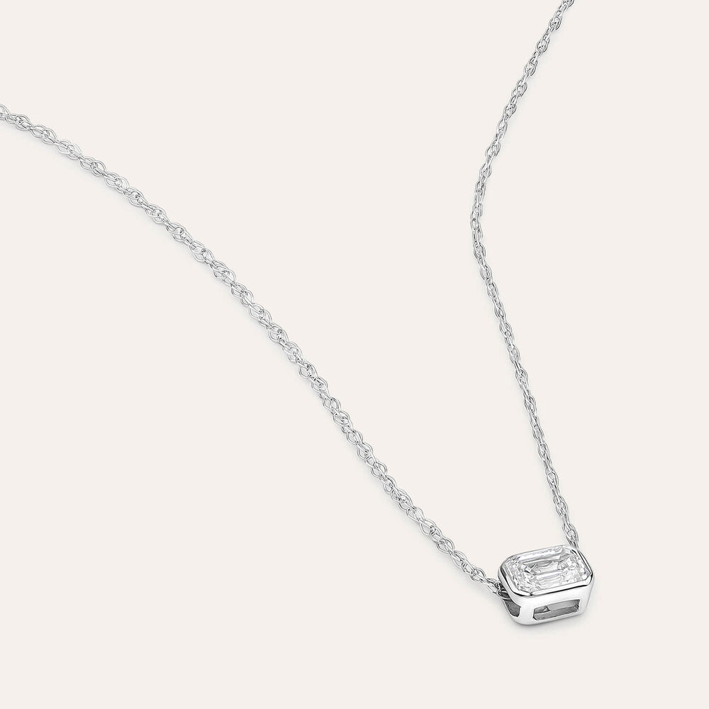Born Kissed with Diamonds 9ct White Gold Lab Grown 0.20ct Emerald Cut Diamond Pendant
