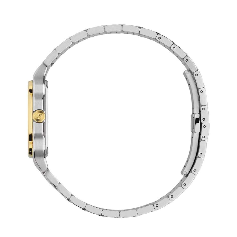 Gucci G-Flat 30mm Silver Dial 18k Gold Plated Bezel Steel Bracelet Watch image number 2
