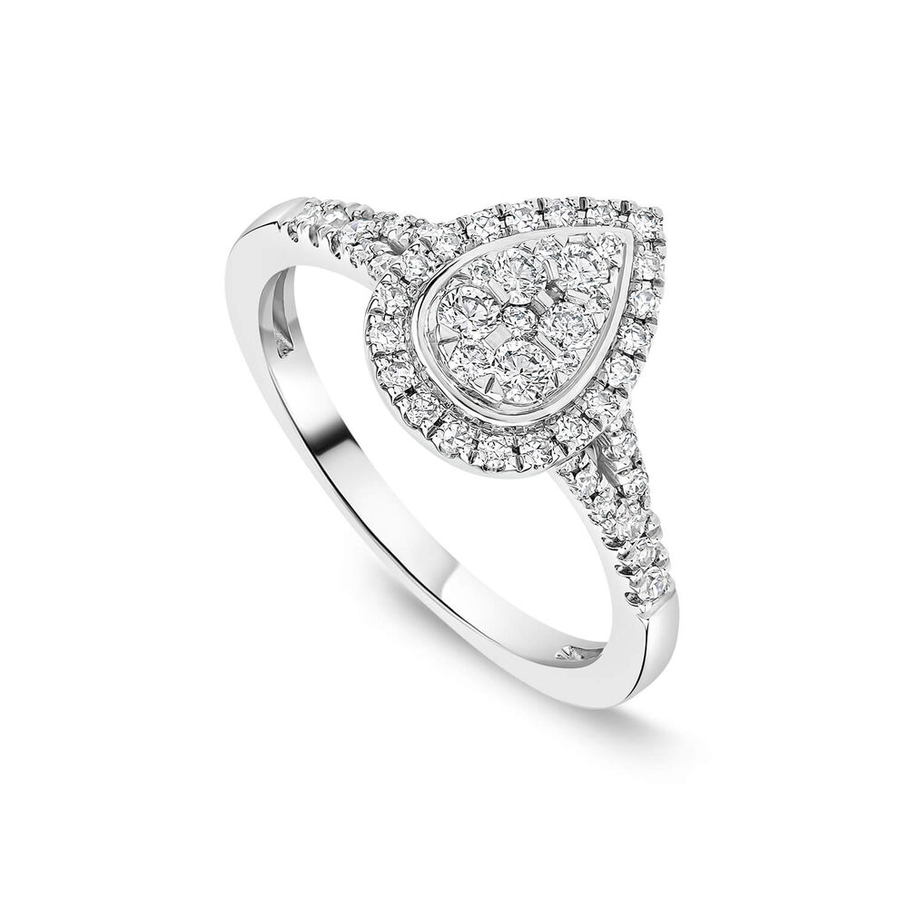 Platinum 0.37ct Pear Diamond Cluster Open Diamond Shoulders Ring image number 0