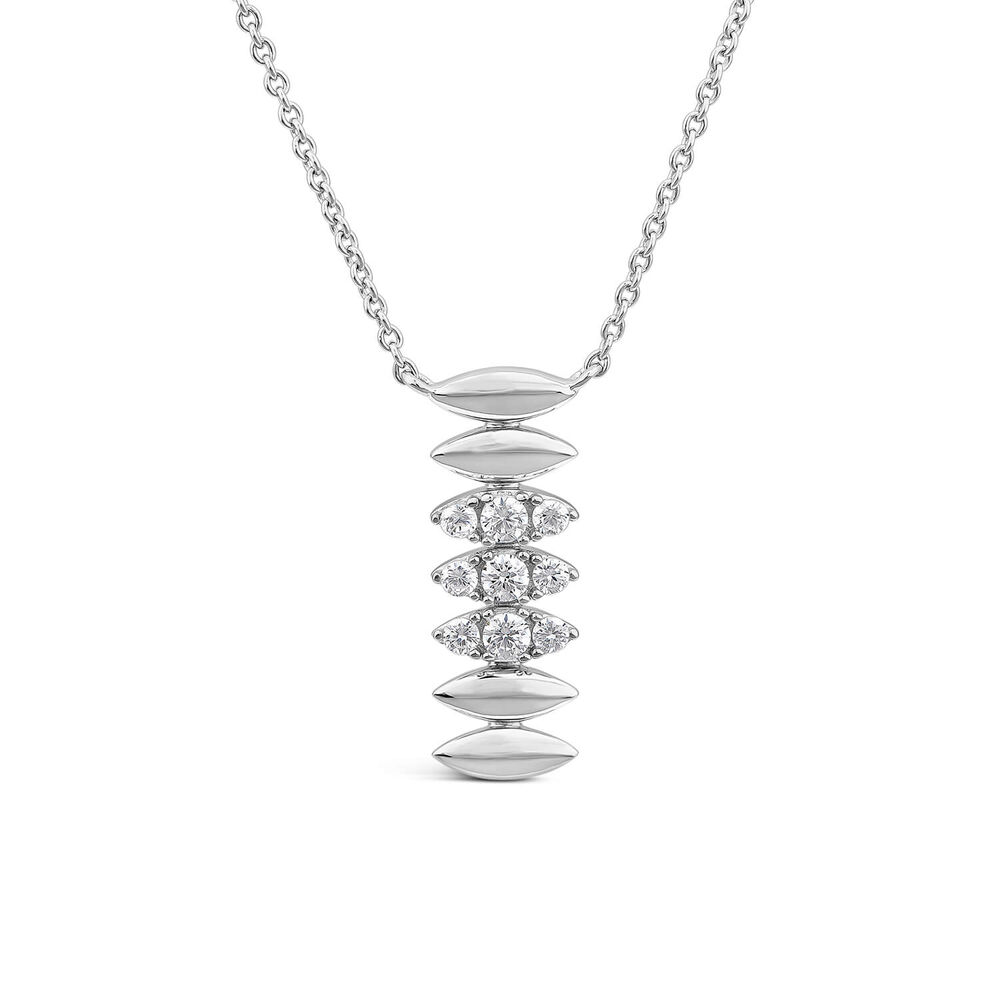 Sterling Silver Cubic Zirconia Oblong Link Shaped Pendant image number 0