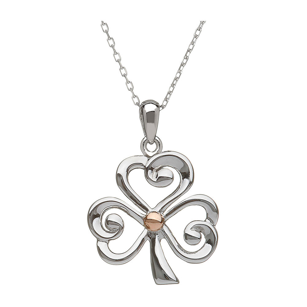 House of Lor 9ct Irish Rose Gold and Sterling Silver Shamrock Pendant