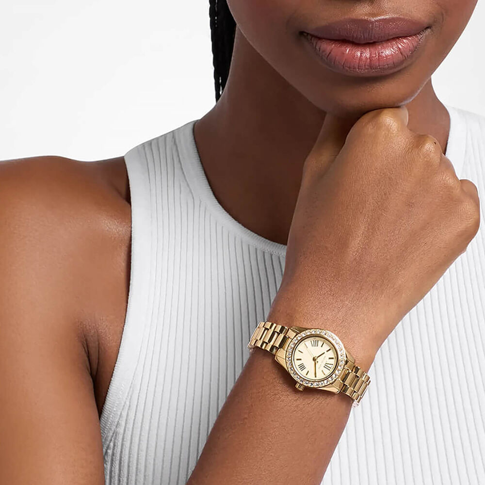 Michael Kors Lexington 26mm Gold Tone Dial Gold Tone Steel Bracelet Watch & Top Rings Set