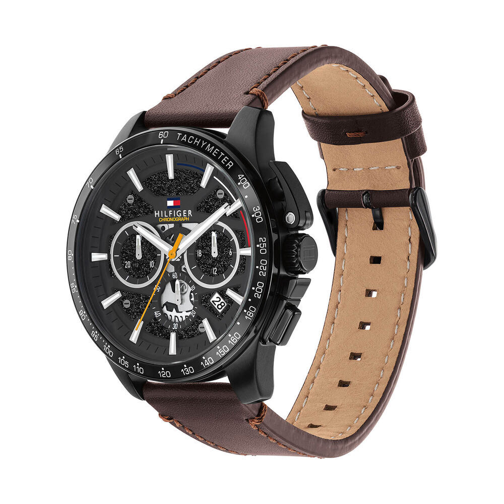 Tommy Hilfiger 44m Black Dial Brown Leather Strap Watch