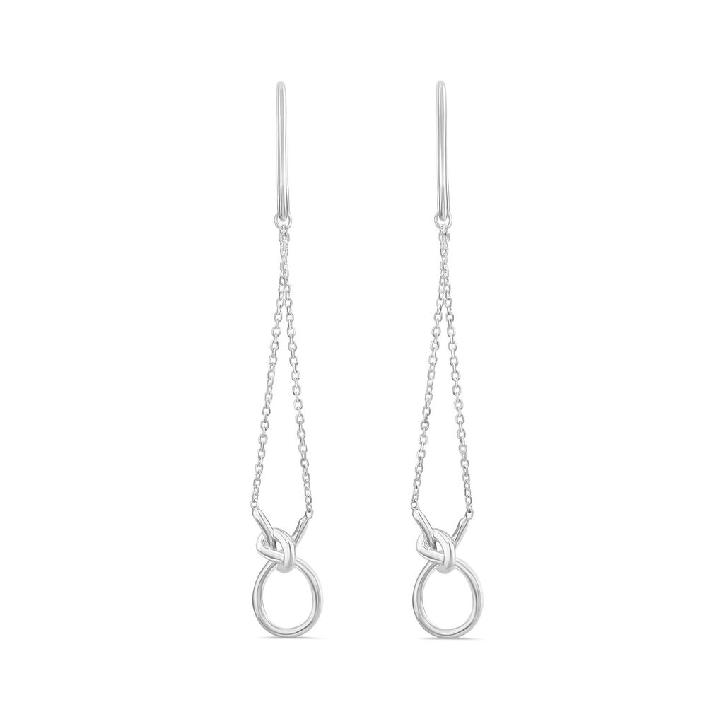 9ct White Gold Open Knot Chain Drop Earrings image number 0