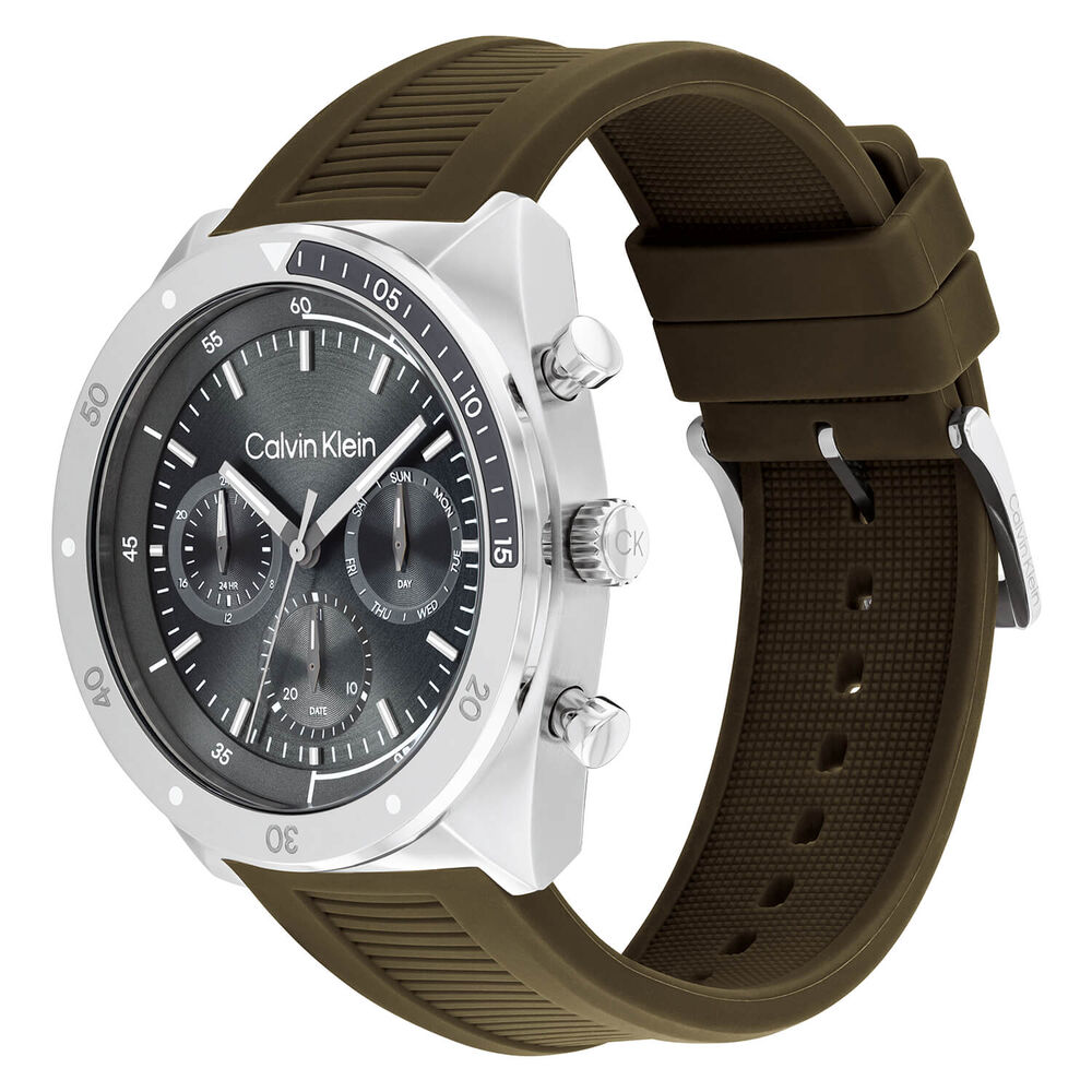 Calvin Klein CK Flex 42mm Grey Dial Green Silicon Strap Watch image number 1