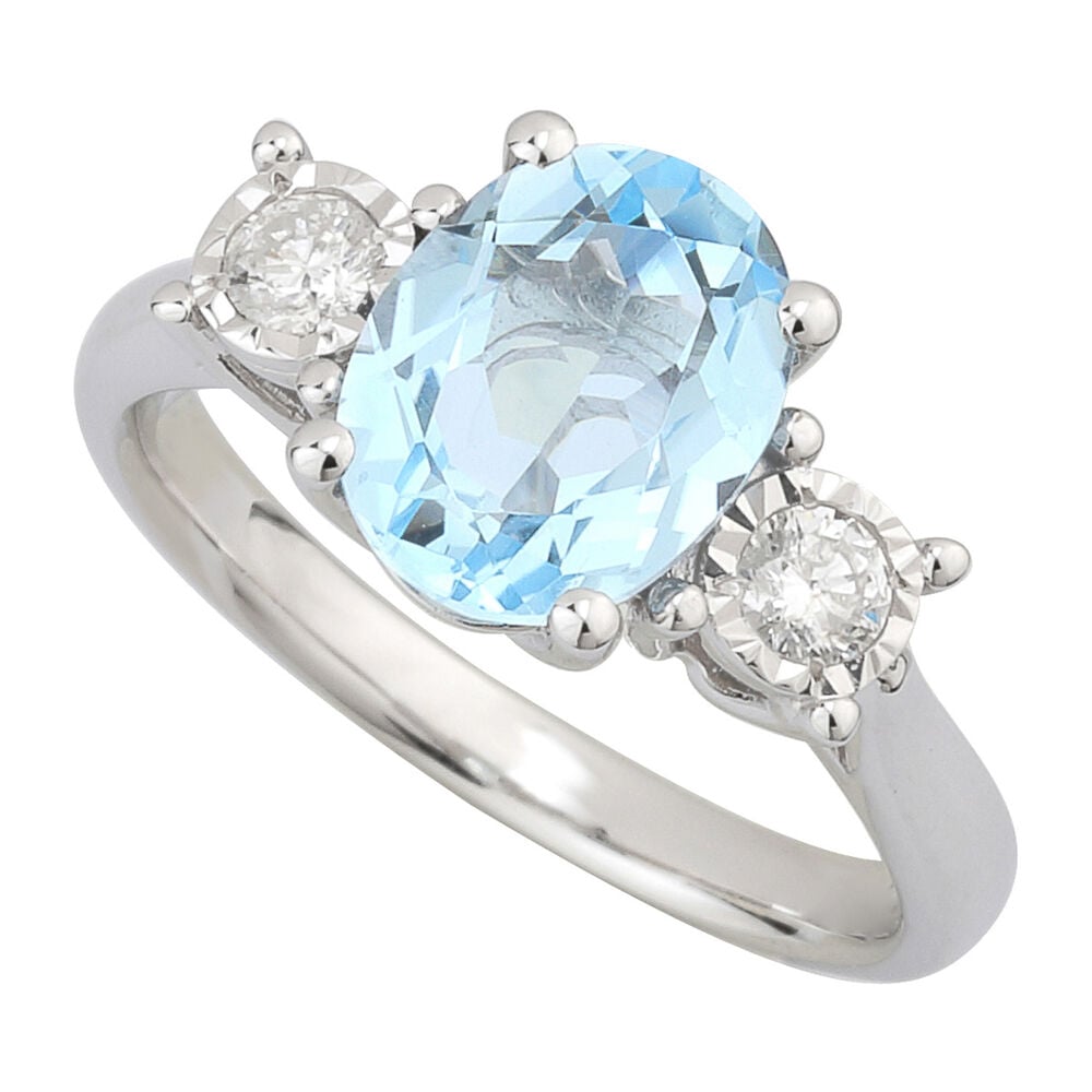 Ladies 9ct White Gold Diamond and Blue Topaz Dress Ring