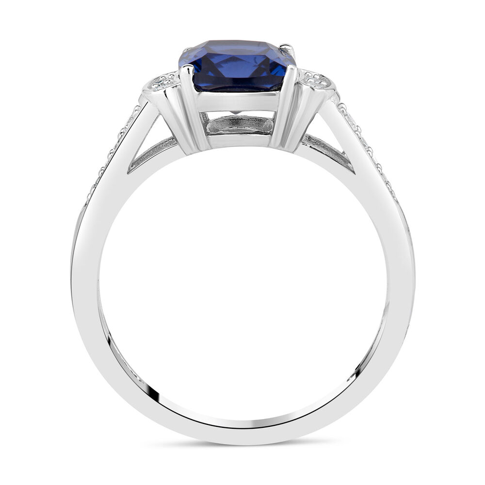 Ladies' 9ct White Gold Sapphire & Cubic Zirconia Dress Ring image number 2