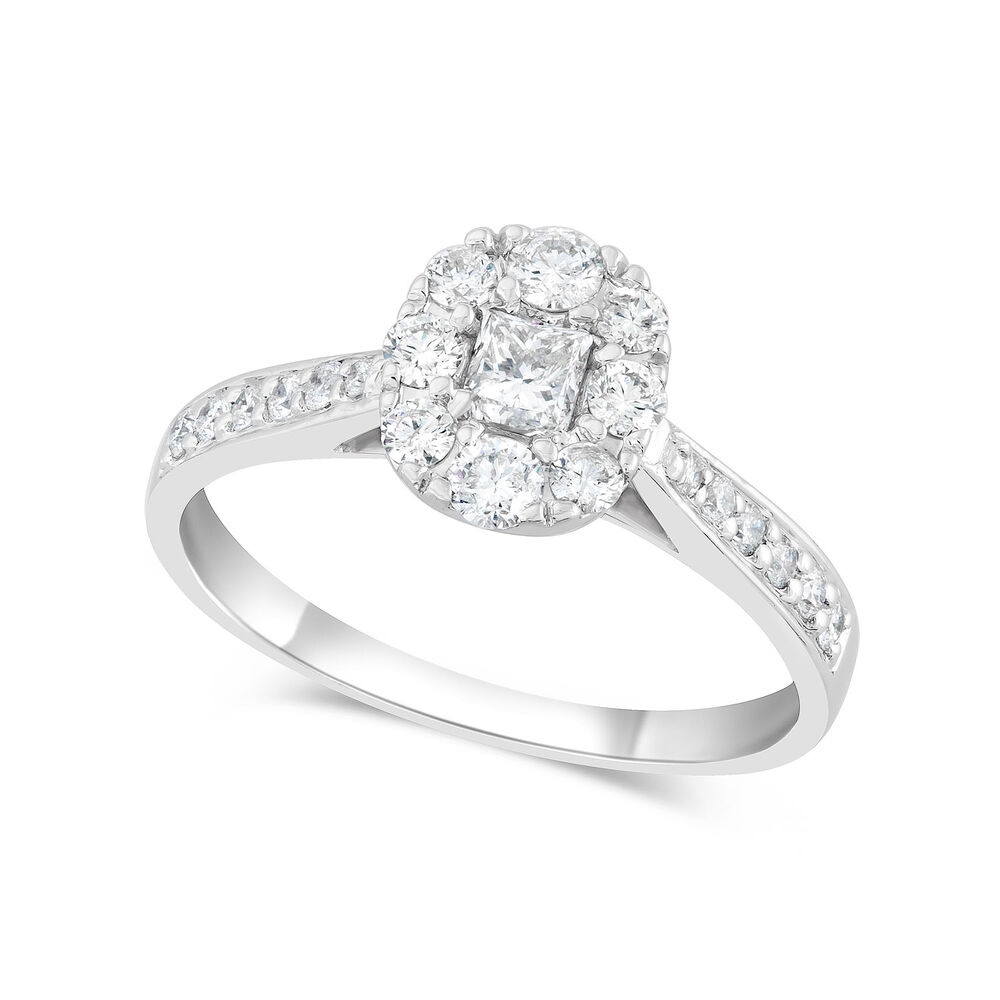 18ct White Gold Princess Cut Centre with Halo 0.65 Carat Diamond Engagement Ring