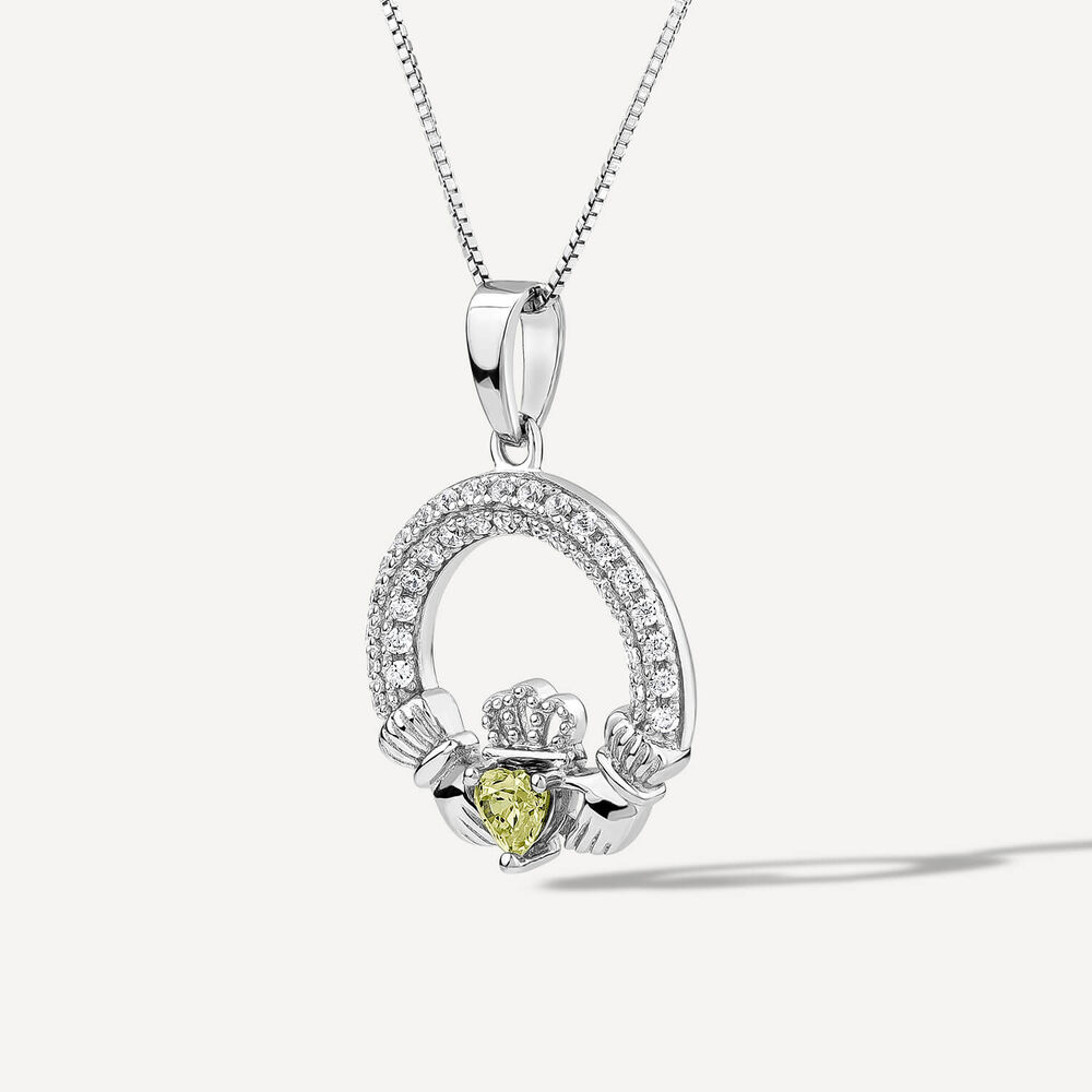Sterling Silver August Birthstone Pave Cubic Zirconia Claddagh Pendant