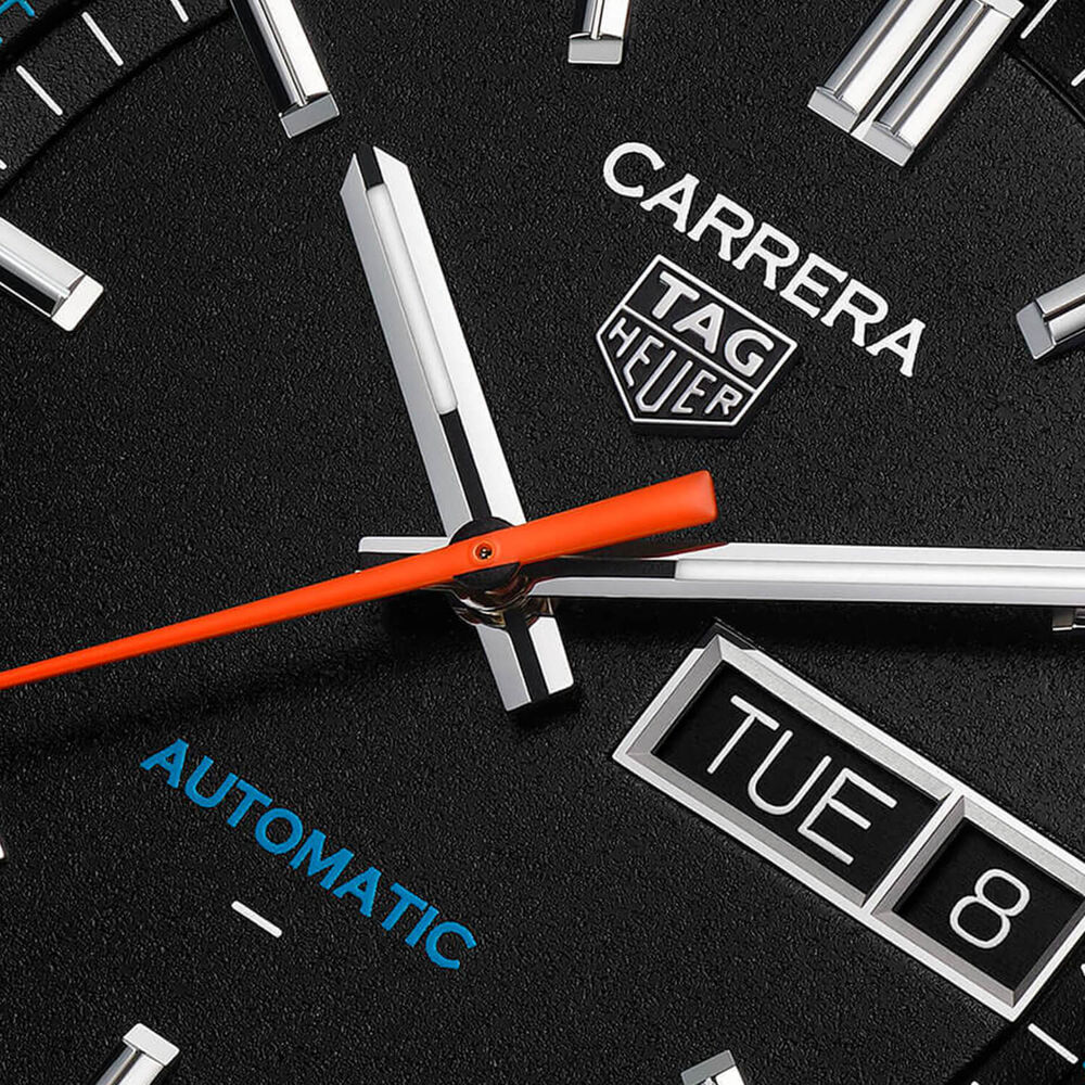 TAG Heuer Carrera Day-Date 41mm Black Dial Leather Strap Watch image number 2