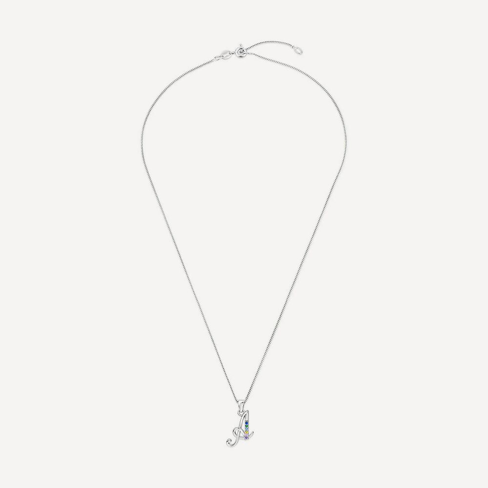 Sterling Silver Coloured Stone Set Initial "C" Pendant - Chain Included image number 2