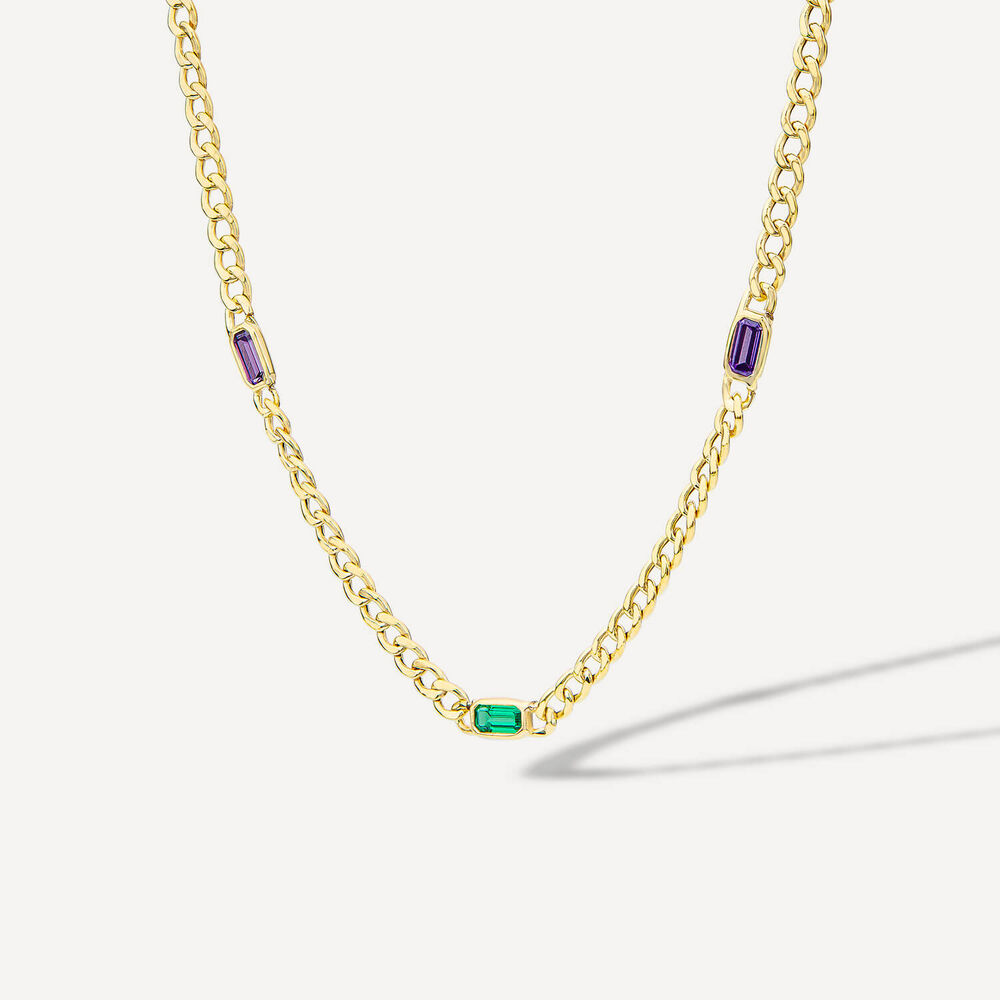 9ct Yellow Gold Multi Coloured Stones Curved Link Necklet image number 1