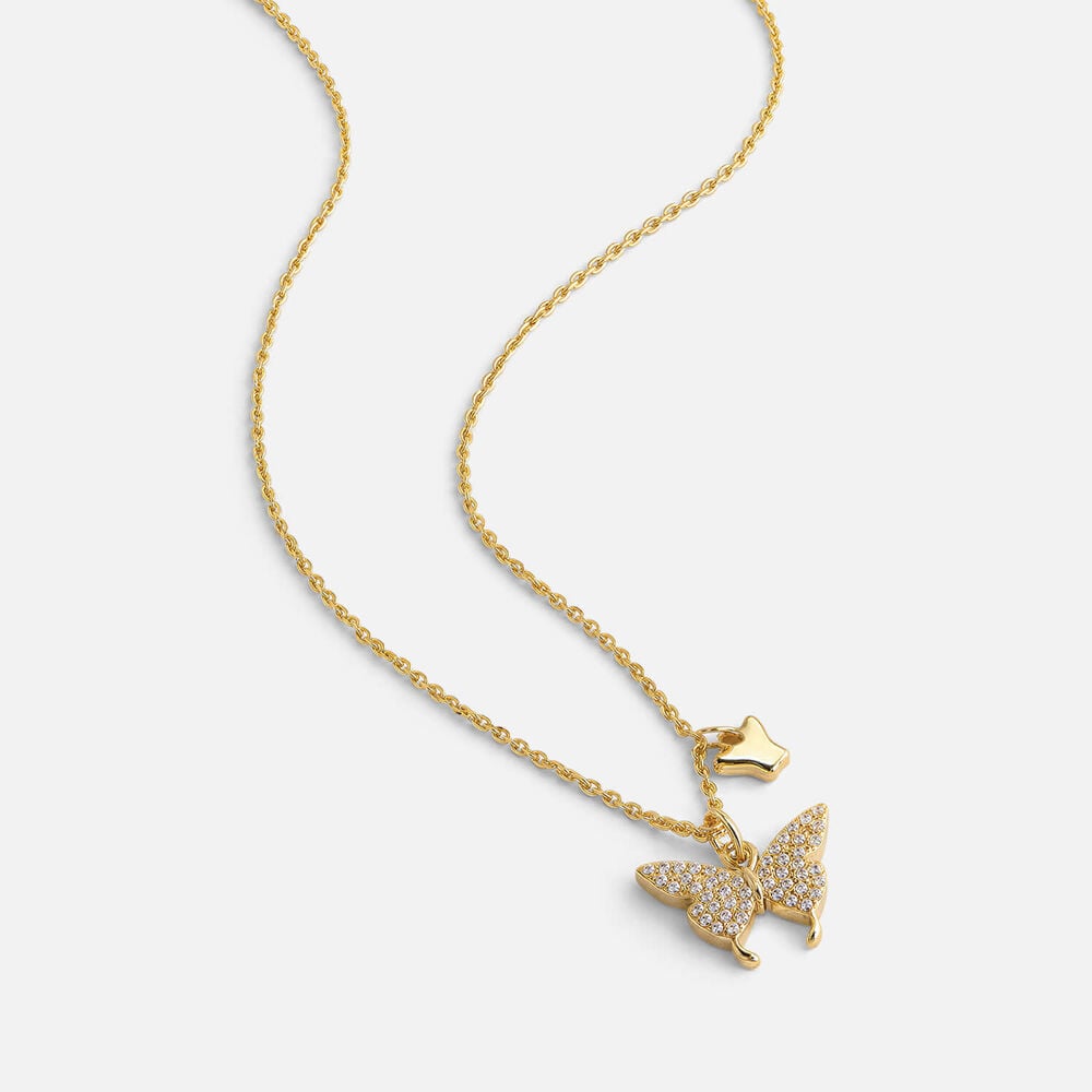 Yellow Gold Plated Sterling Silver Cubic Zirconia Butterfly Charm Pendant