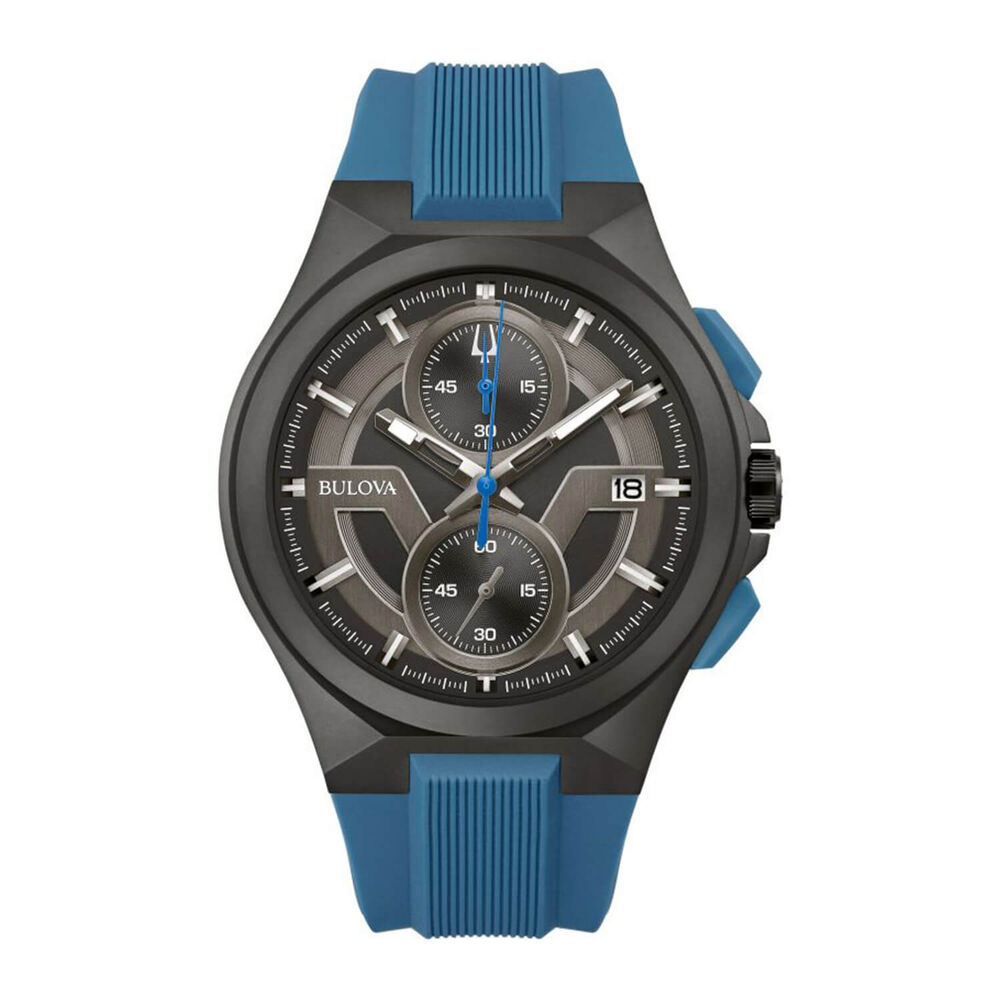 Bulova Maquina Chronograph 46mm Black Dial Blue Strap Watch