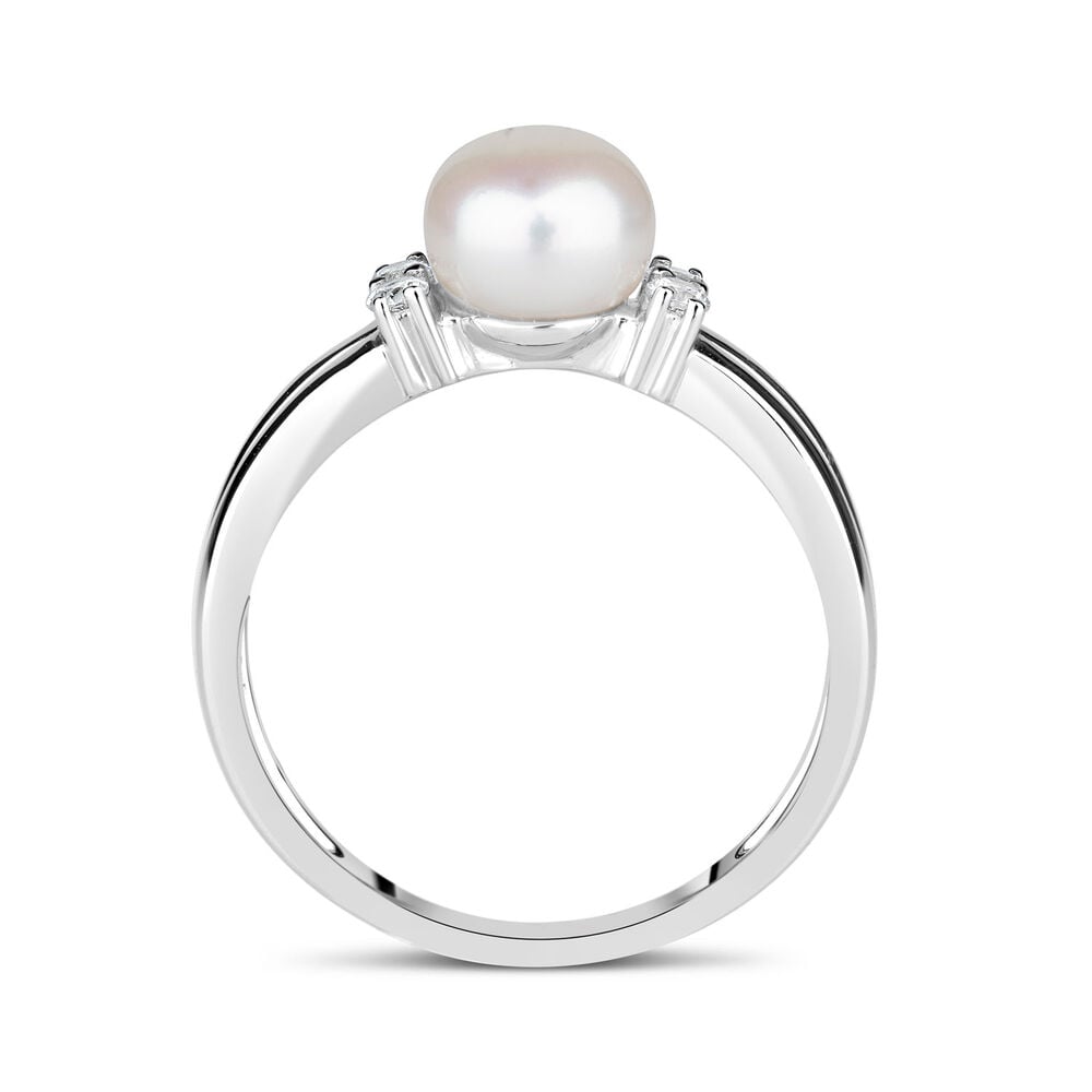 Sterling Silver Pearl and Cubic Zirconia Split Shoulder Ring image number 5