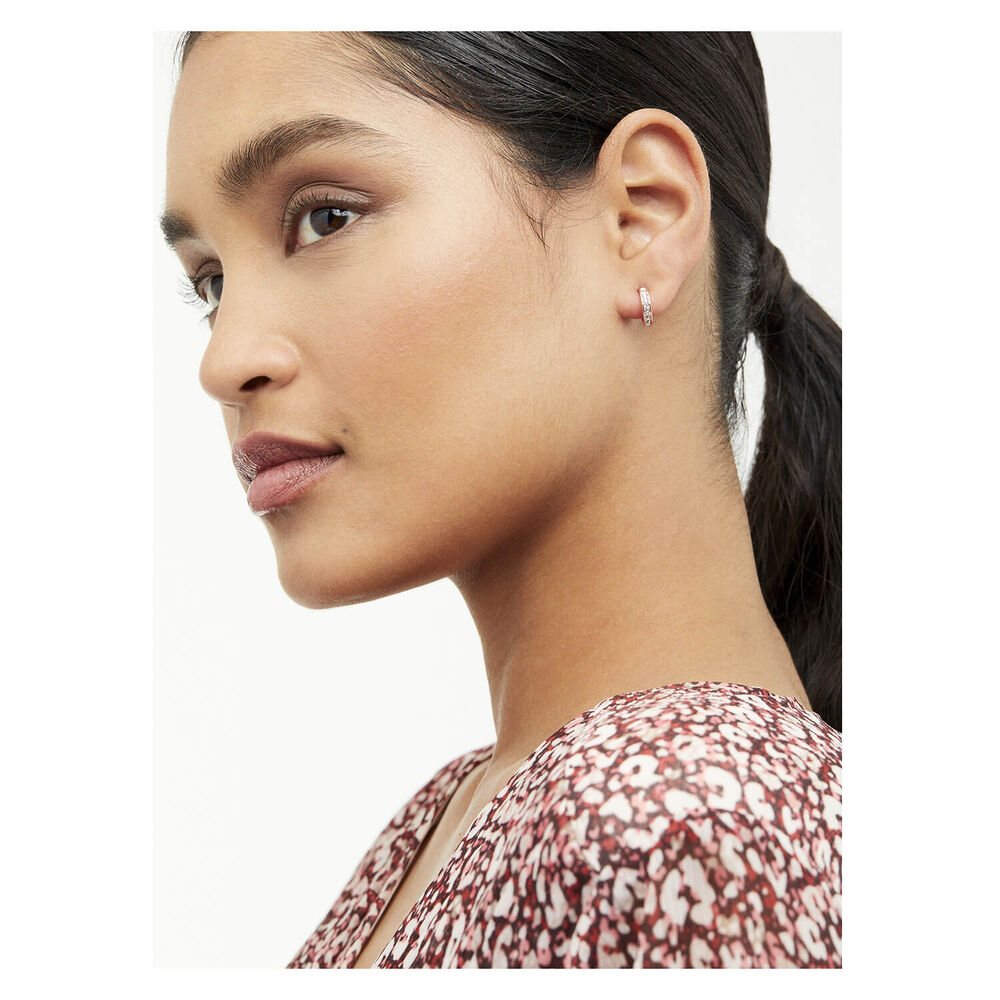 Ted Baker Nano Hoop Huggie Rose Gold Crystal Clear Earrings image number 2