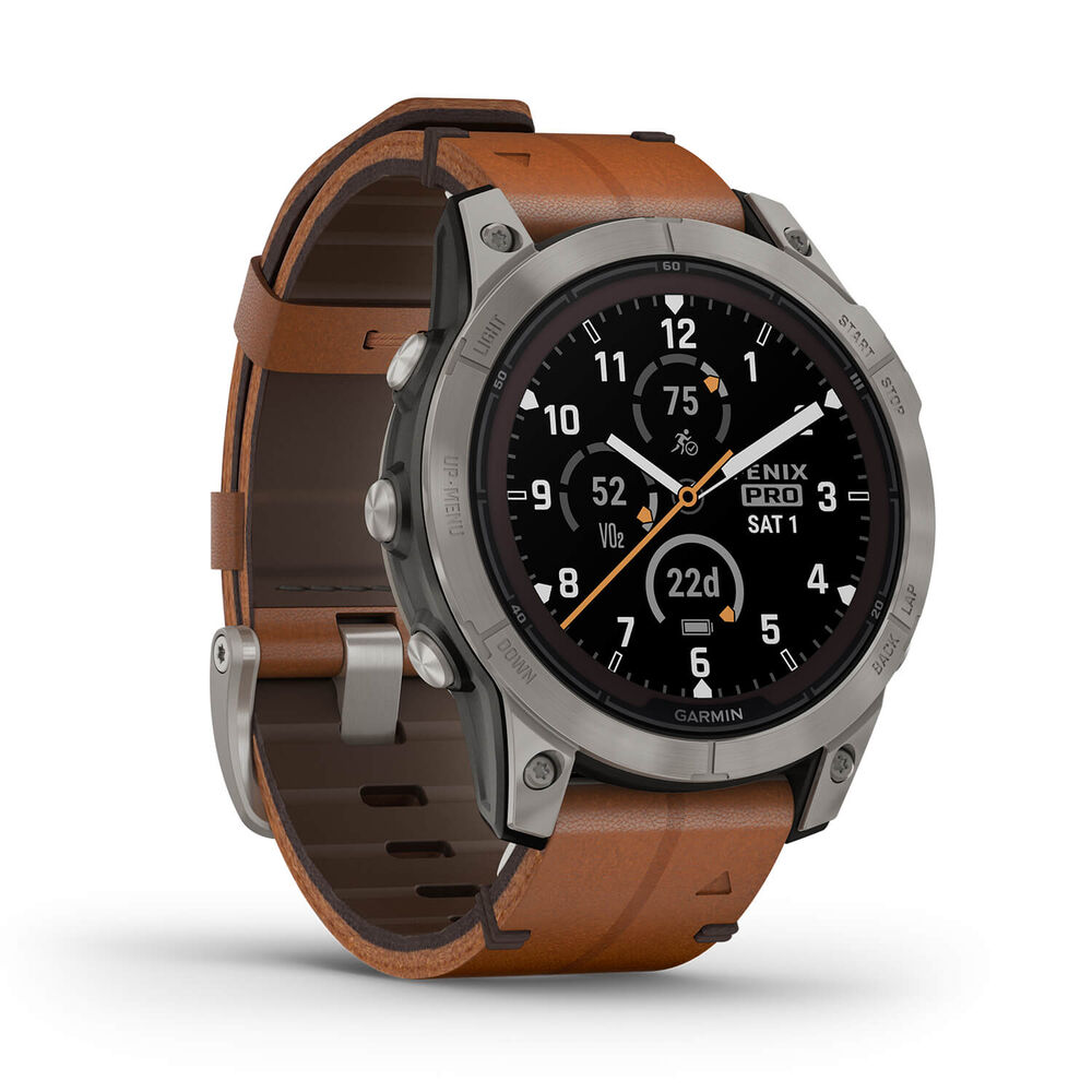 Garmin Fenix 7 Pro Sapphire Solar Brown Leather Strap Watch