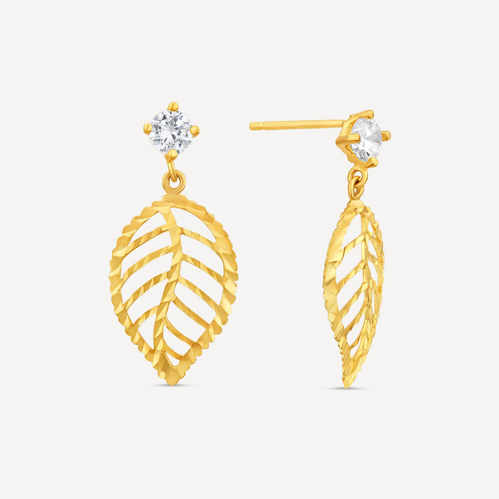 9ct Yellow Gold Cubic Zirconia Leaf Drop Earrings image number 1