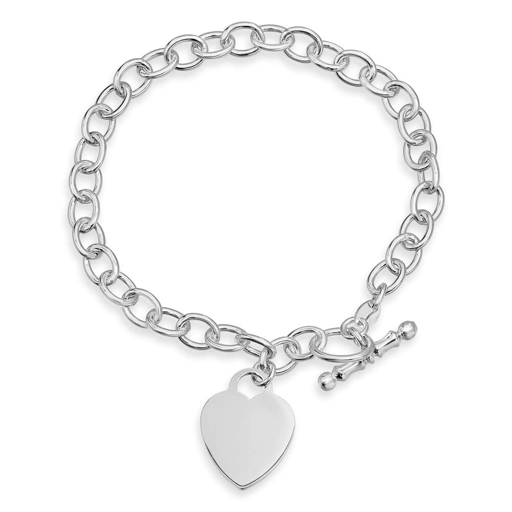 Sterling Silver Heart T-Bar Curb Chain Bracelet