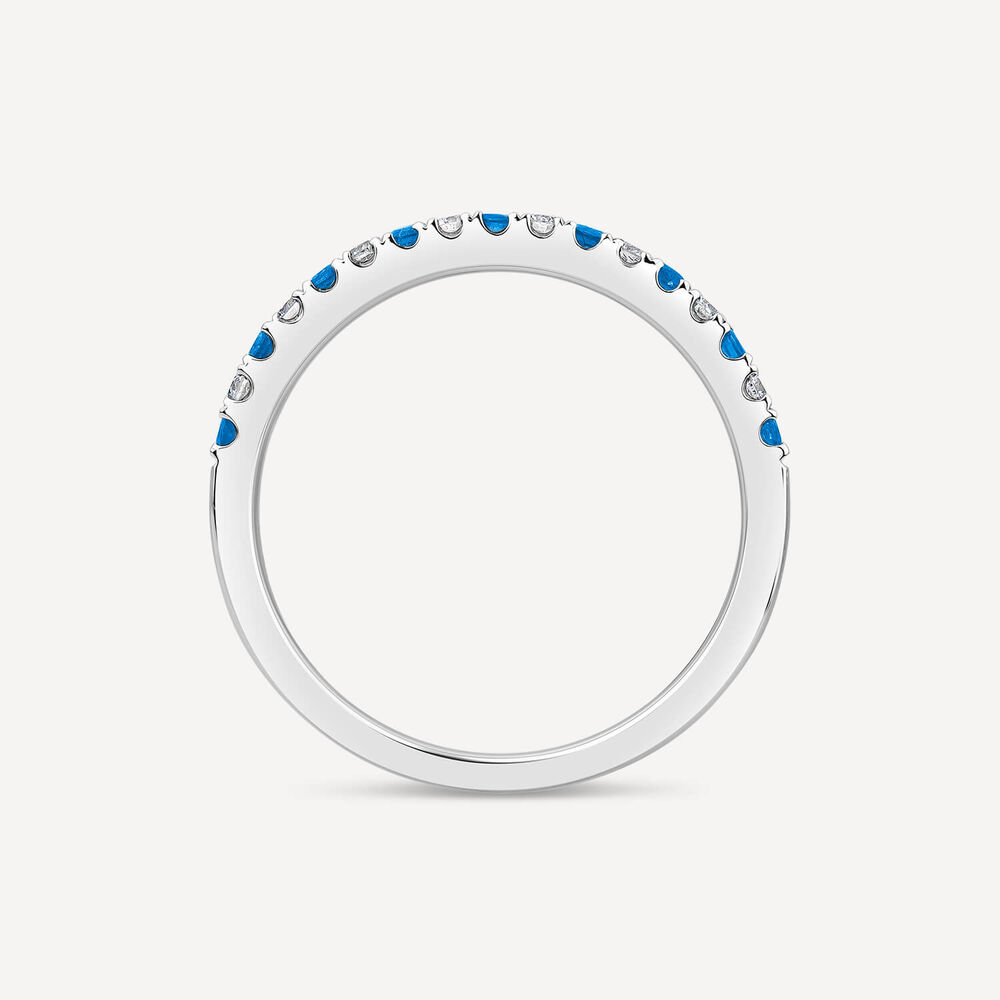 9ct White Gold Sapphire & 0.09ct Diamond Claw Set Eternity Ring image number 3