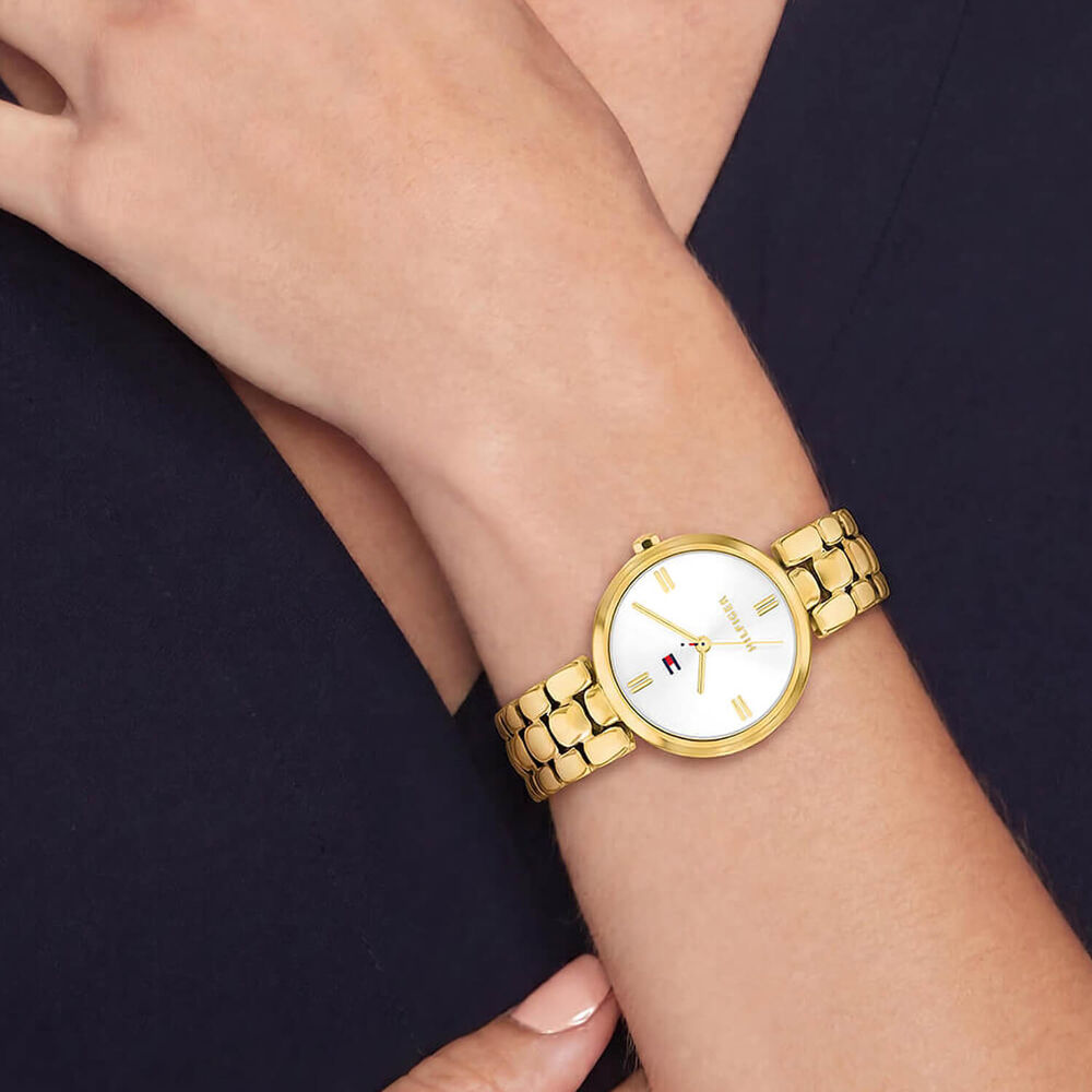 Tommy Hilfiger 26mm White Dial Gold Tone Steel Bracelet Watch