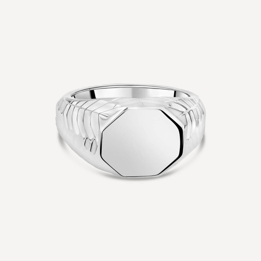 Sterling Silver Octagon Patterned Sides Men's Signet Ring