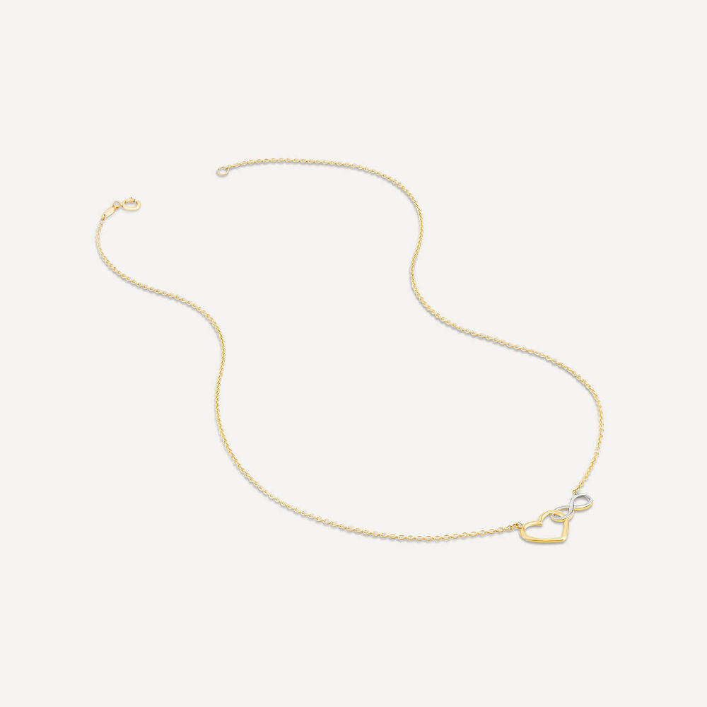 9ct Yellow Gold Two Colour Infinity Heart Interlocking Necklet image number 2