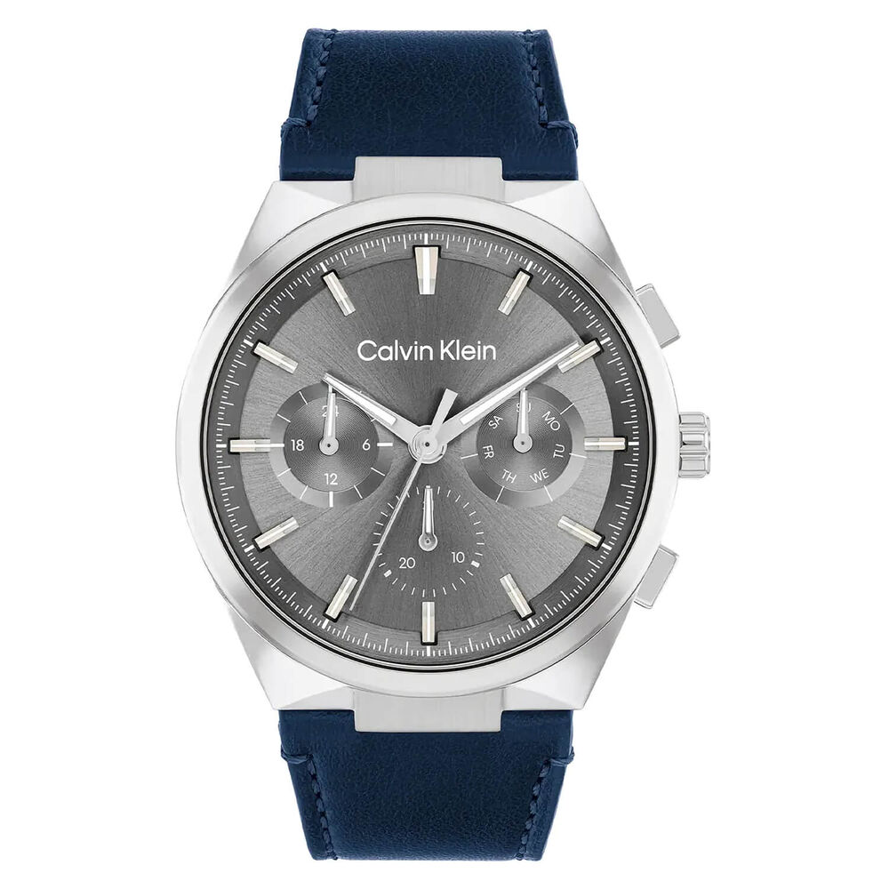 Calvin Klein 44mm Grey Dial Blue Leather Strap Watch image number 0