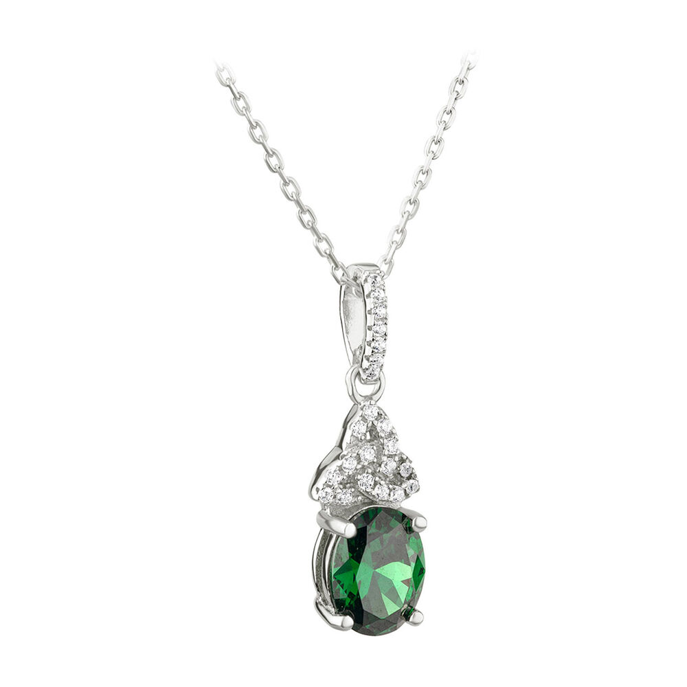 Solvar Sterling Silver Green Crystal Trinity Knot Pendant image number 0