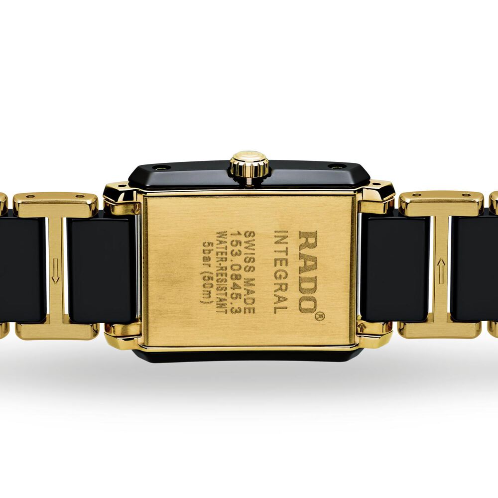 Rado Integral Rectangle Diamond Dot Black & Yellow Gold Bracelet Watch image number 4