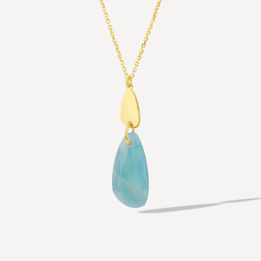 9ct Yellow Gold Polished Disc & Amazonite Blue Pebble Pendant image number 1
