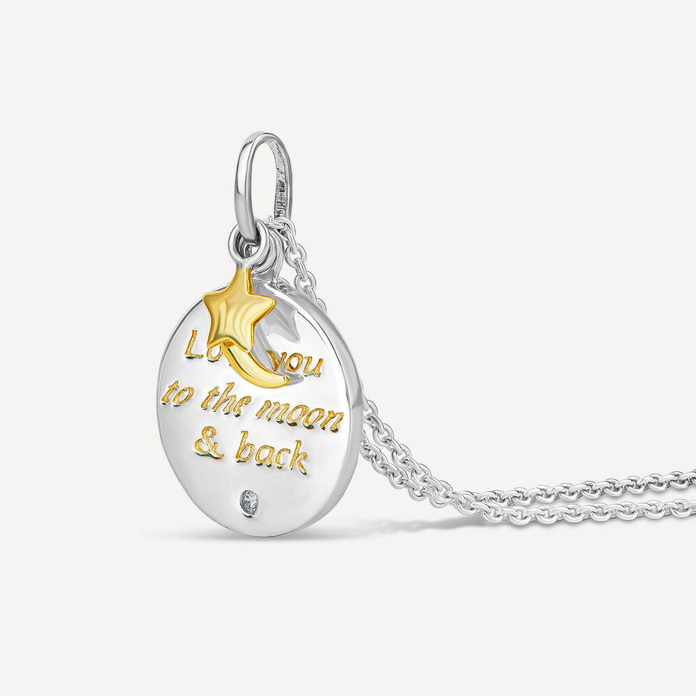 Silver & Gold-plated Cubic Zirconia 'Love You To The Moon & Back' Pendant (Chain Included) image number 1