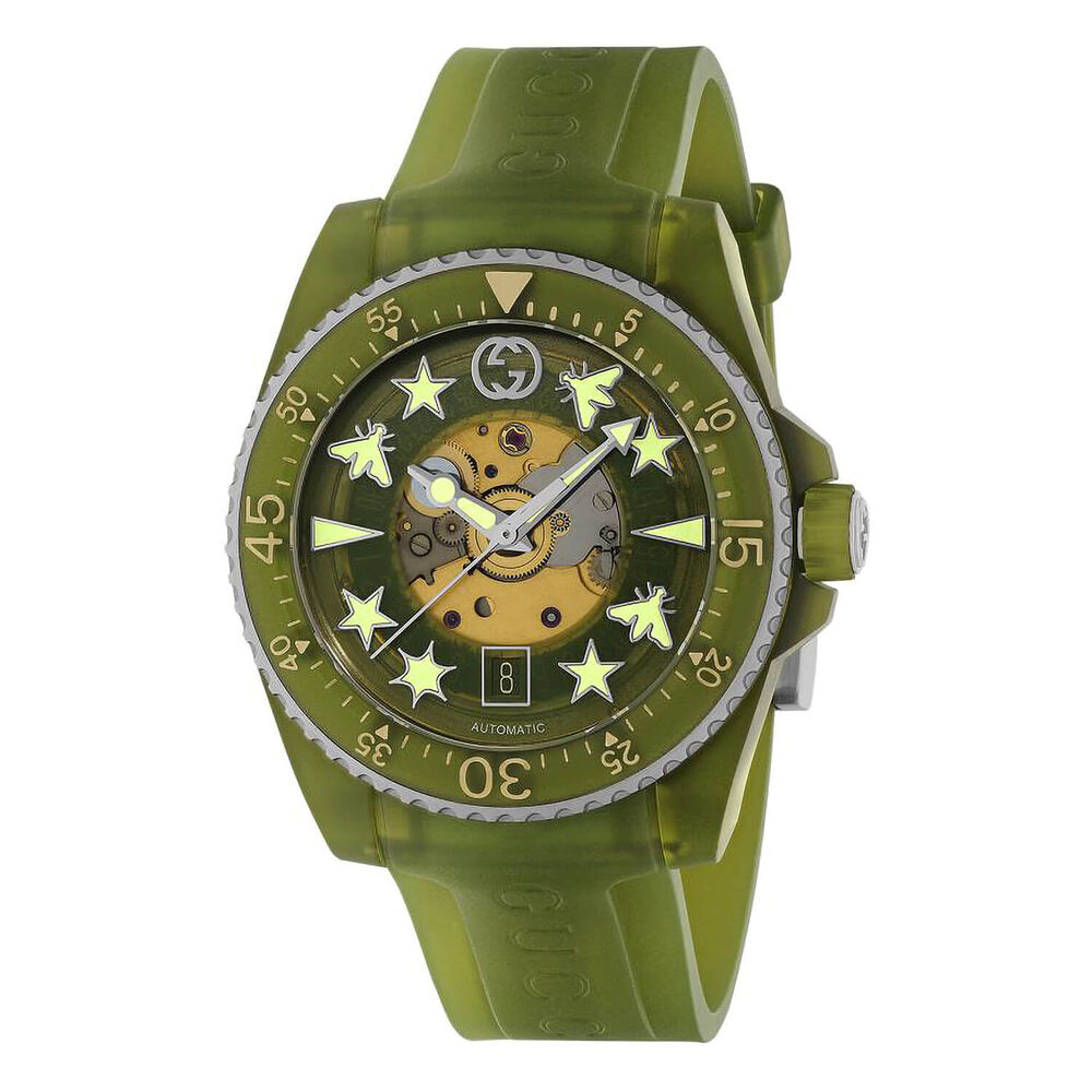 Gucci Dive 40mm Green Transparent Dial Green Plastic Strap Watch image number 3