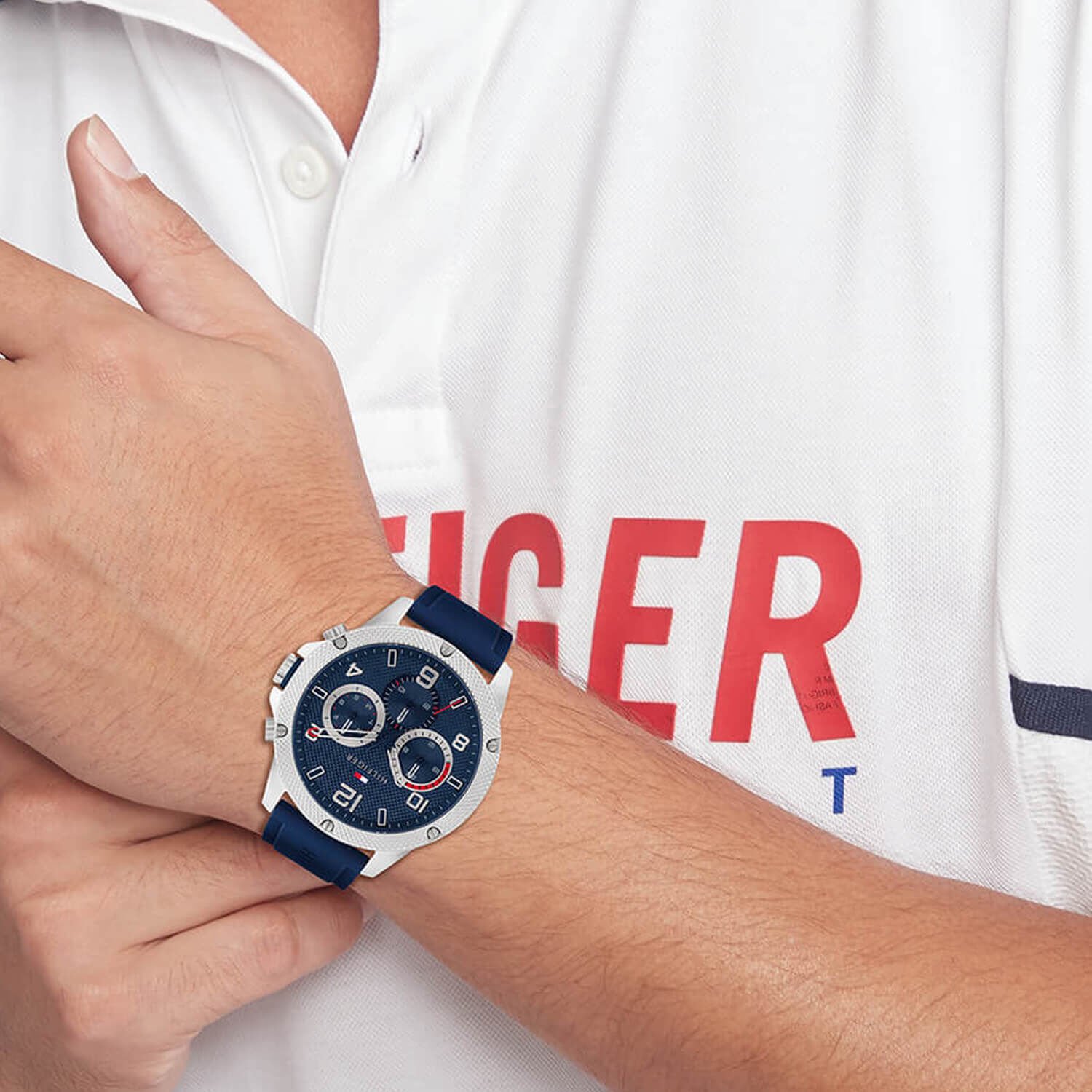 Tommy hilfiger men's blue silicone strap watch 46mm sales