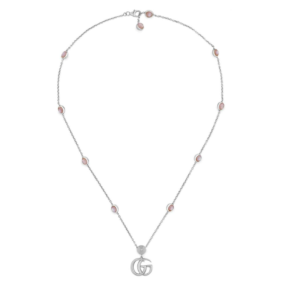 Gucci GG Marmont Sterling Silver Pink Mother of Pearl Studs Necklace