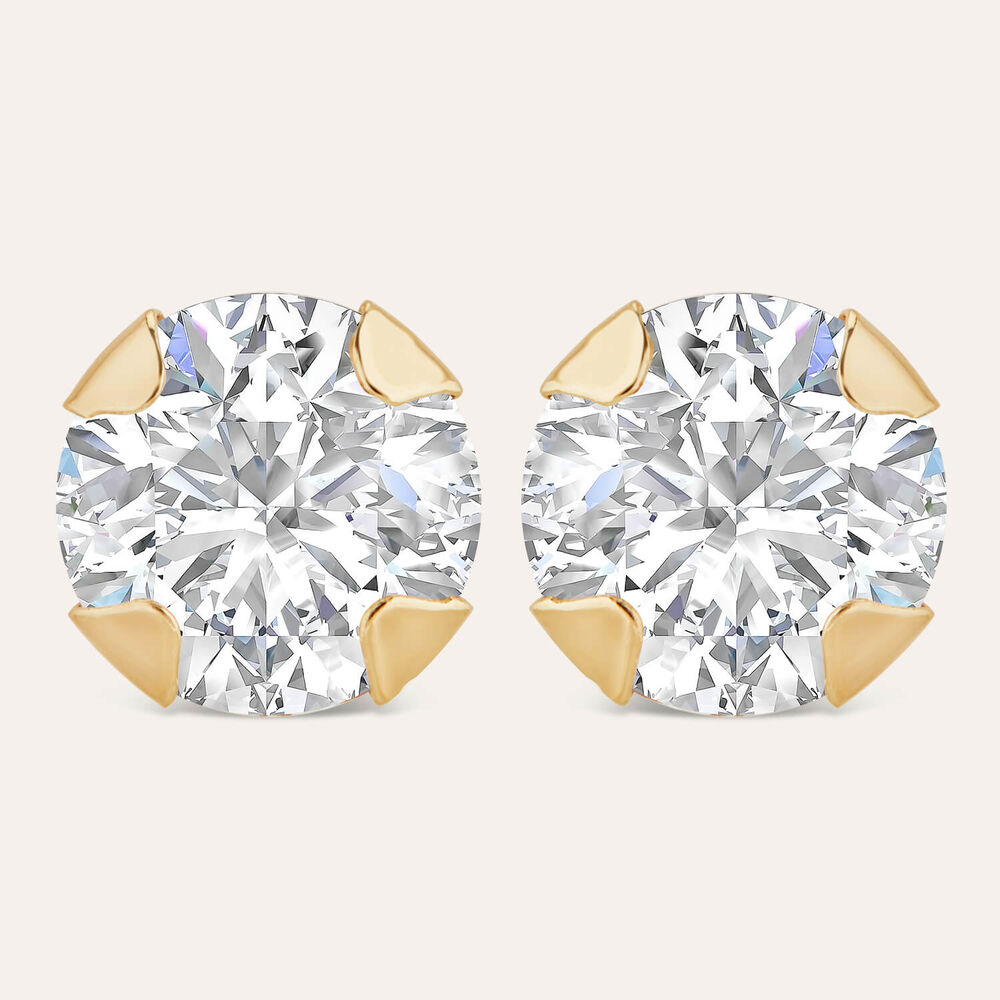 9ct Yellow Gold 5mm Four Claw Cubic Zirconia Stud Earrings