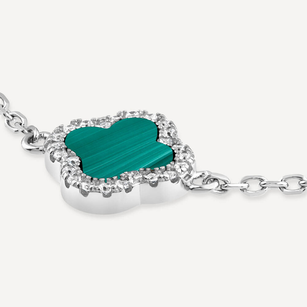 Sterling Silver Malachite & Cubic Zirconia Clover Petal Bracelet image number 2