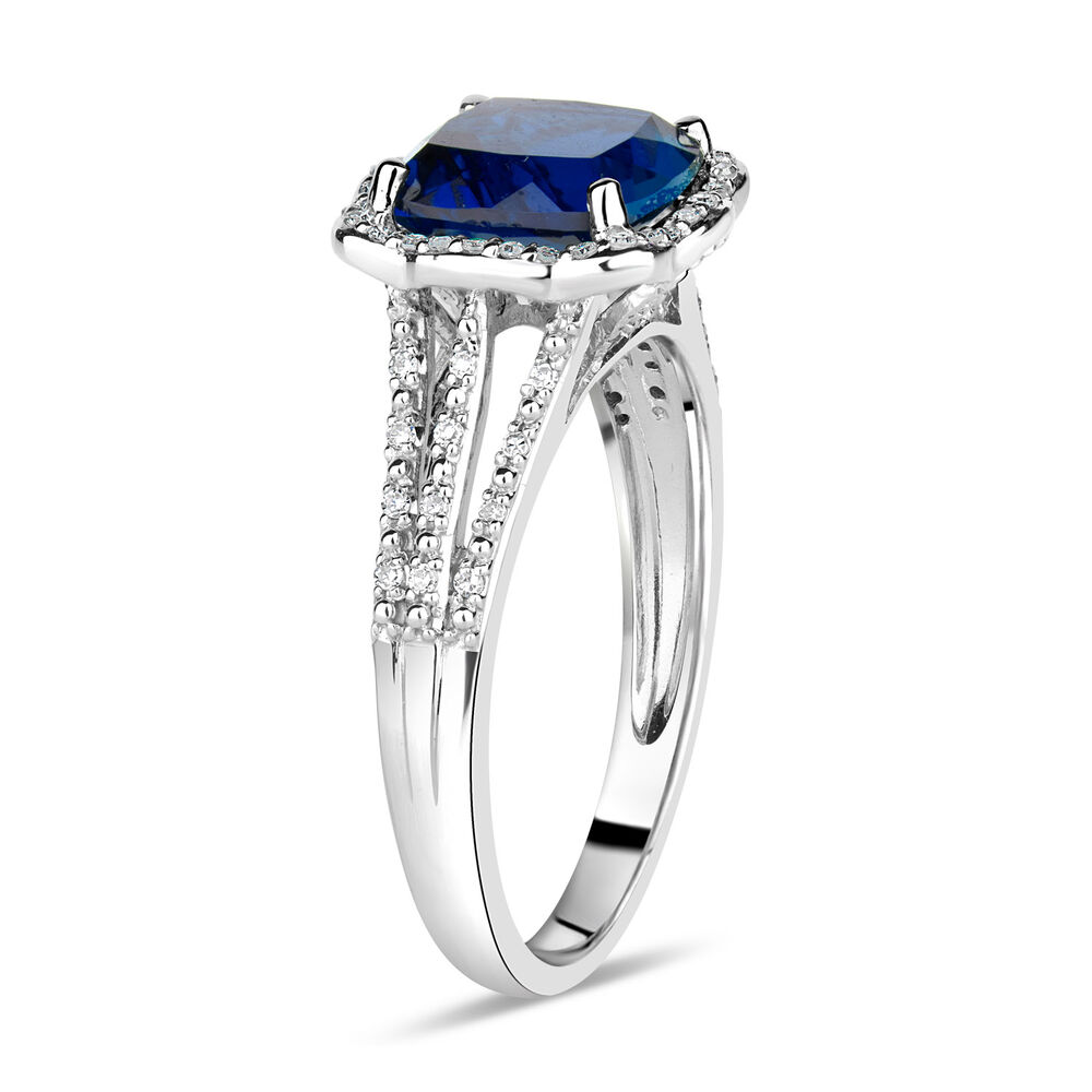 9ct White Gold 0.15ct Diamond and Created Sapphire Halo Ring image number 6