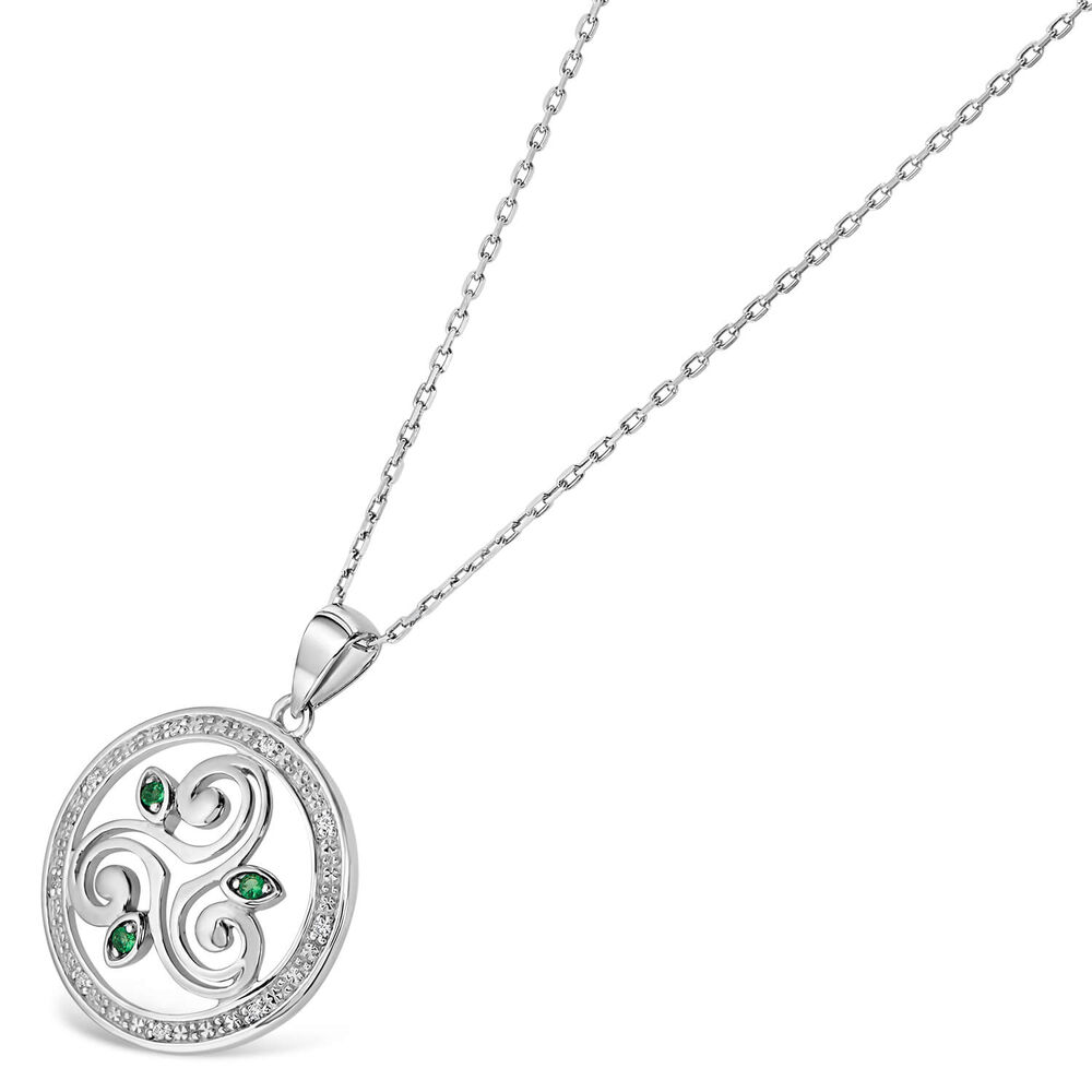Sterling Silver Crystal Green Celtic Spiral Triskele Pendant image number 1