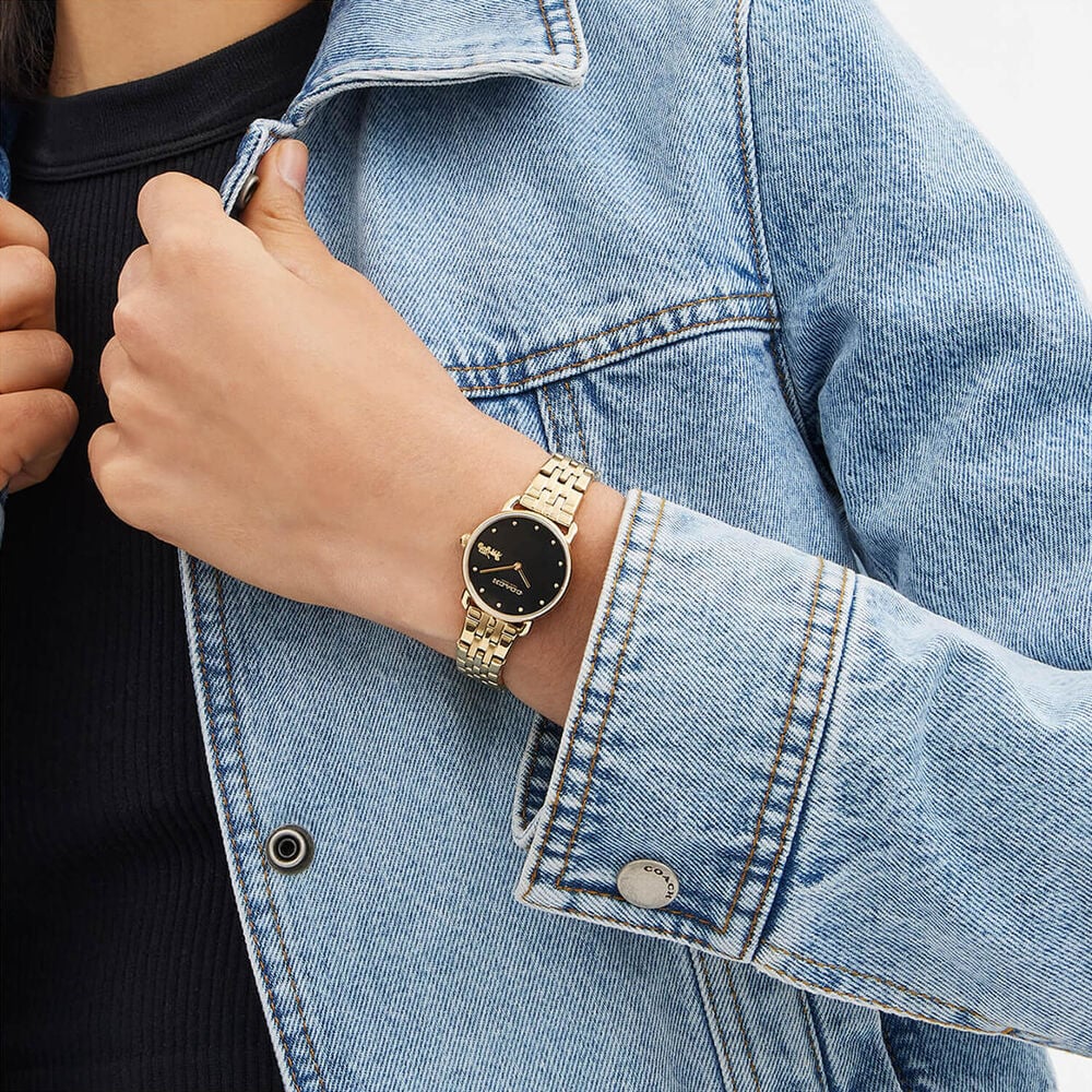 Coach Elliot 28mm Black Dial Gold Tone Steel Bracelet Watch