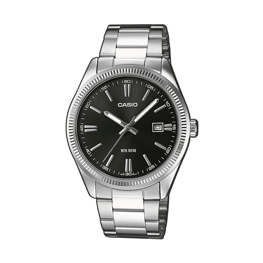 Casio 38.5mm Black Dial Stainless Steel Bracelet Watch