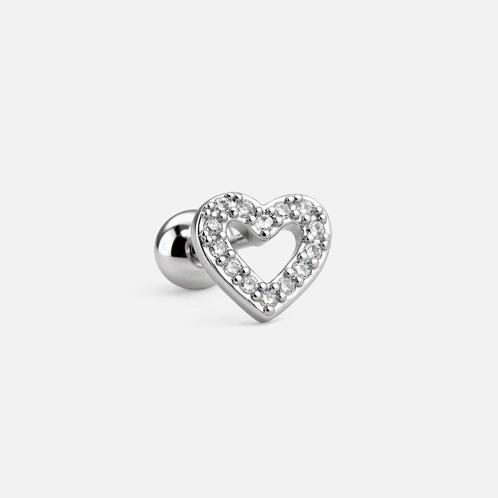 Sterling Silver Cubic Zirconia Open Heart Single Stud Earring