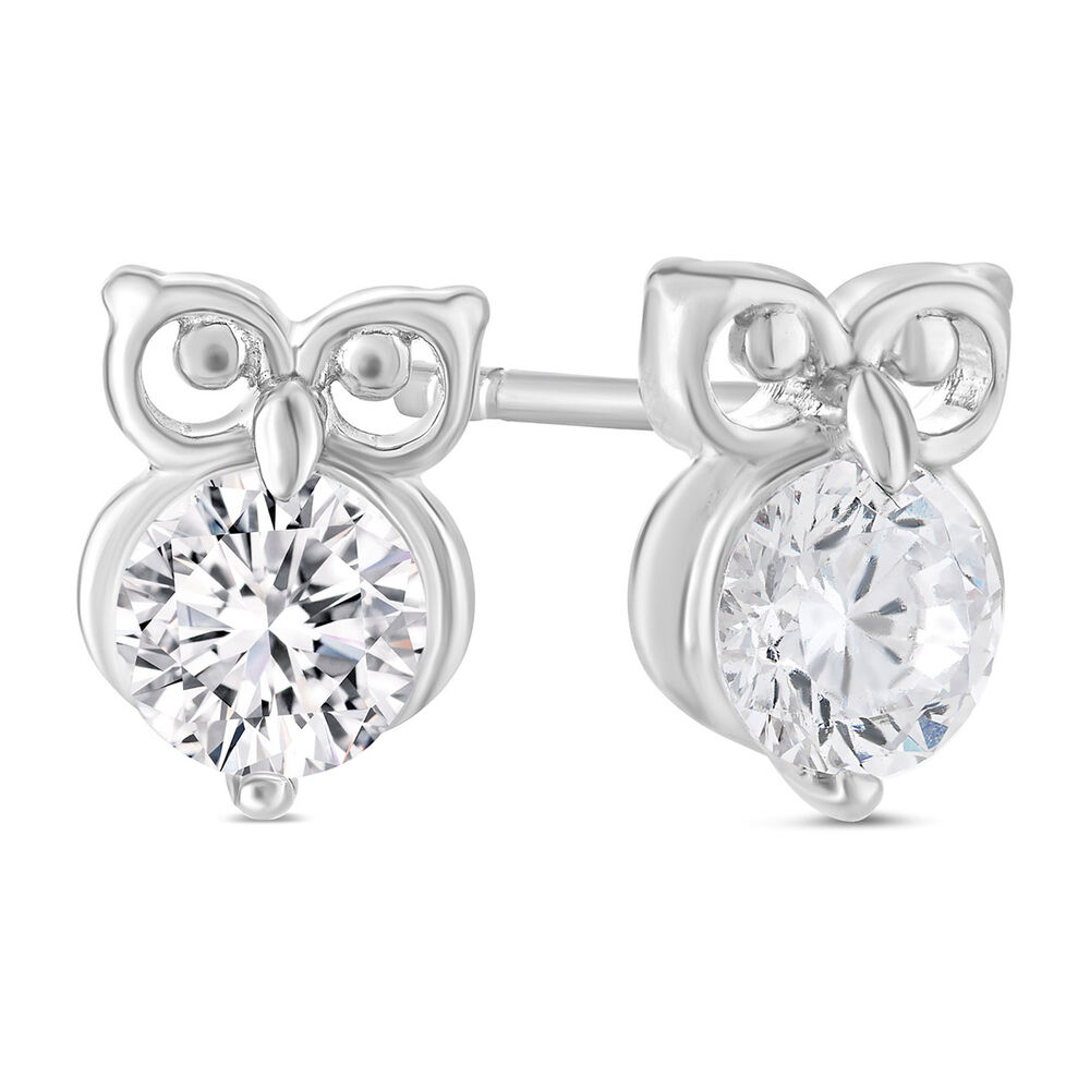 Little Treasure Sterling Silver Cubic Zirconia Owl Stud Earrings